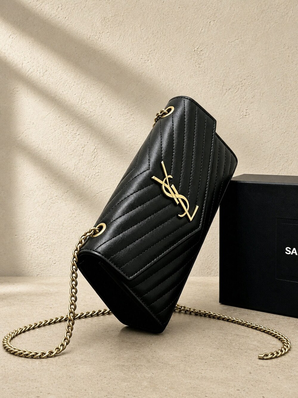 Yves Saint Laurent Black Calfskin Compact Chain Wallet - Picture 4 of 5